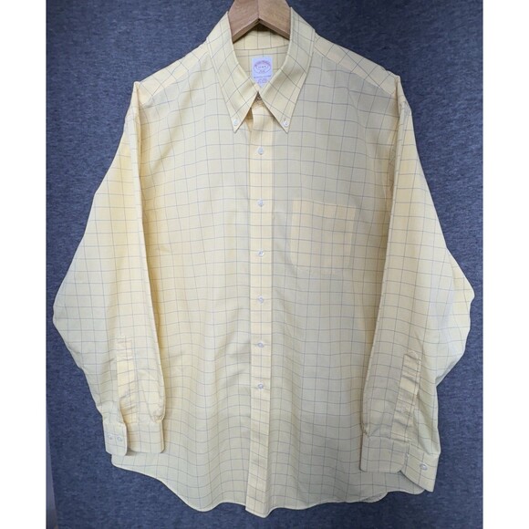 Brooks Brothers Men Yellow Plaid Button Down Shirts Size 17-4/5 - Picture 1 of 7
